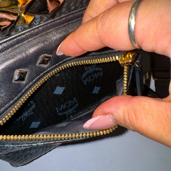 MCM Visetos Studded Colorblock Small Stark Brock Backpack Black - Picture 12 of 14